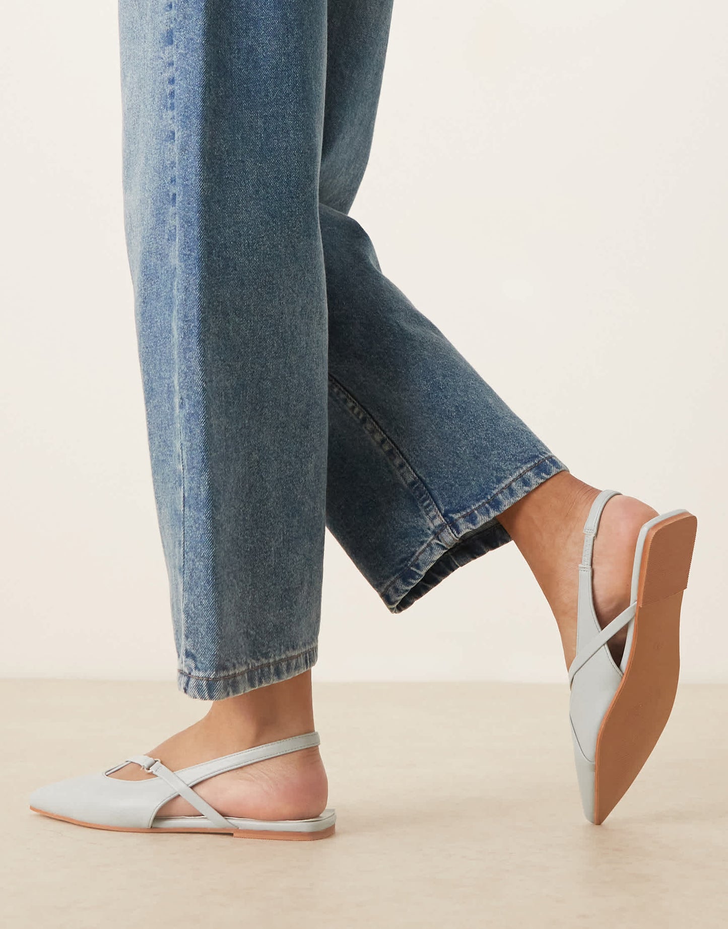 ASOS DESIGN Lantern pointed strappy flat slingbacks in pale blue