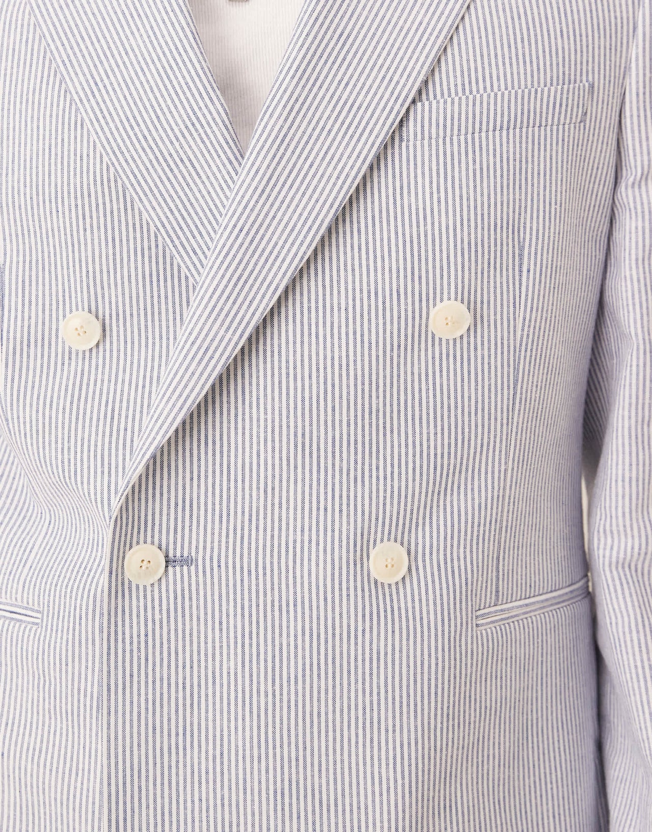 ASOS DESIGN linen mix slim suit jacket in blue pinstripe