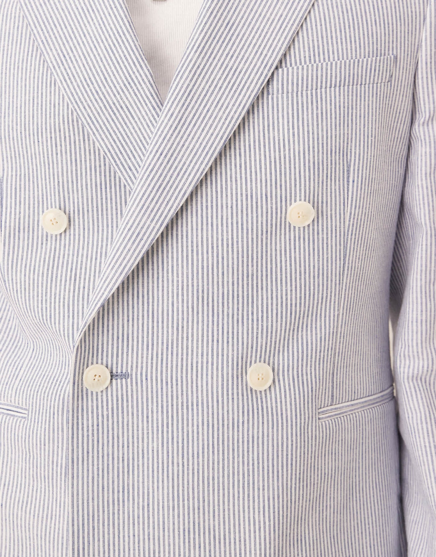ASOS DESIGN linen mix slim suit jacket in blue pinstripe