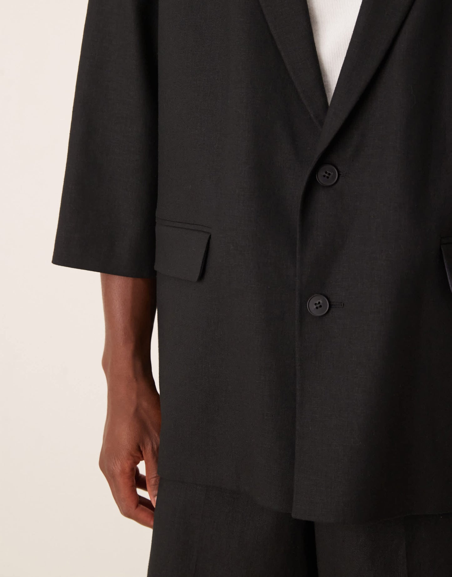 ASOS DESIGN linen blend shorter sleeve suit jacket in black