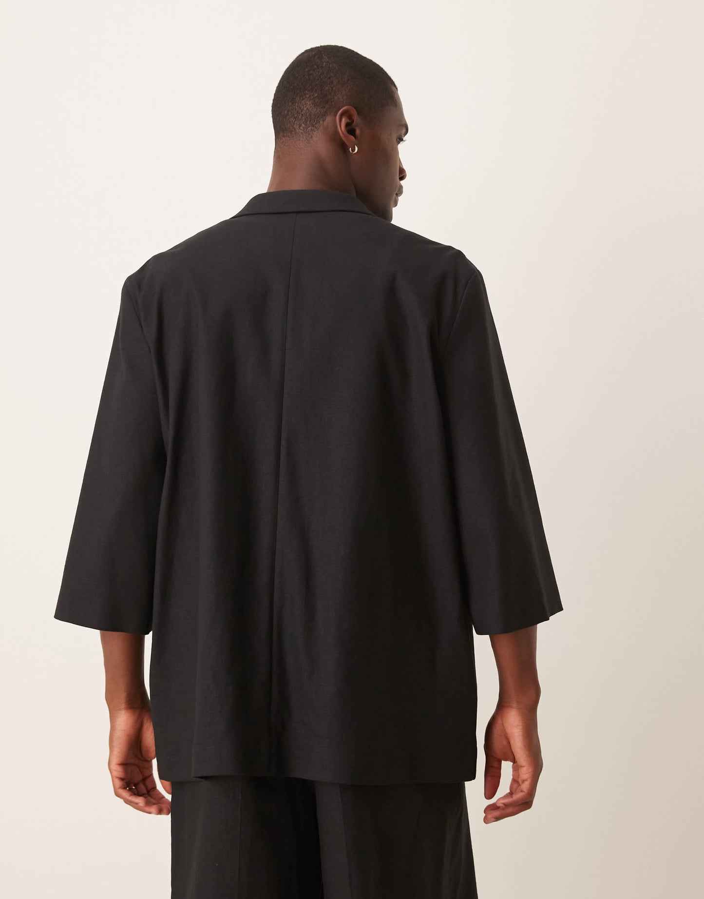 ASOS DESIGN linen blend shorter sleeve suit jacket in black