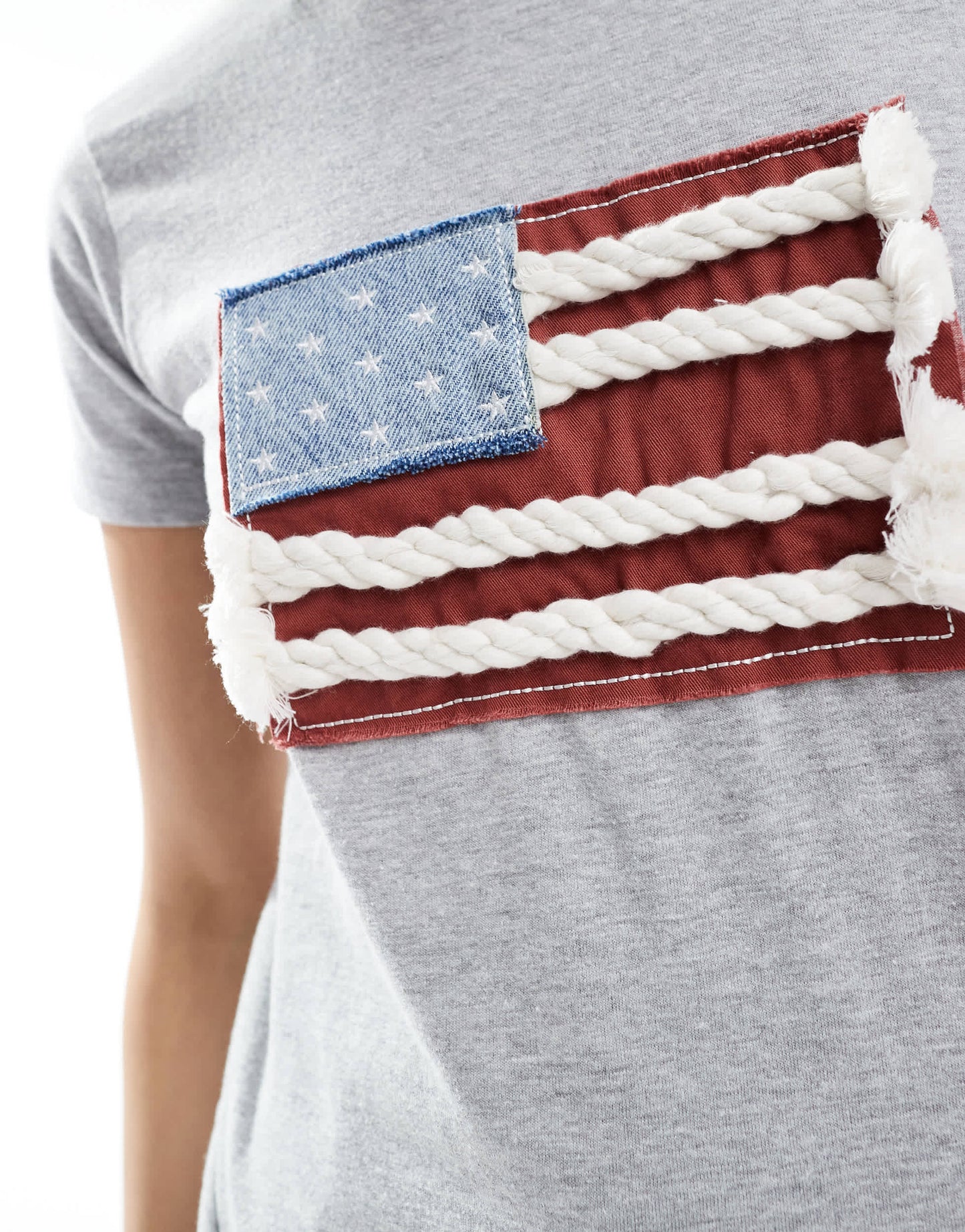 Daisy Street applique flag t-shirt in grey marl