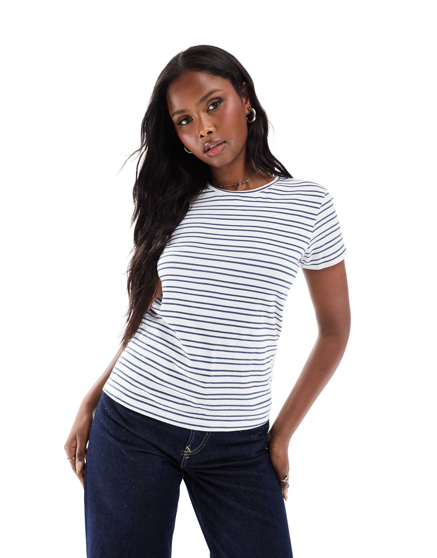 Daisy Street baby tee in blue and white stripe