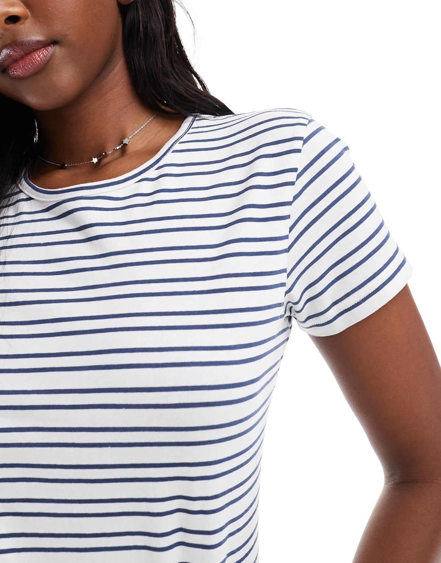 Daisy Street baby tee in blue and white stripe