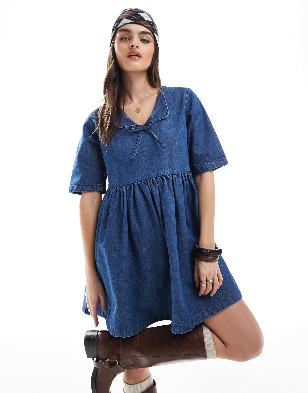 Daisy Street denim smock mini dress in vintage blue