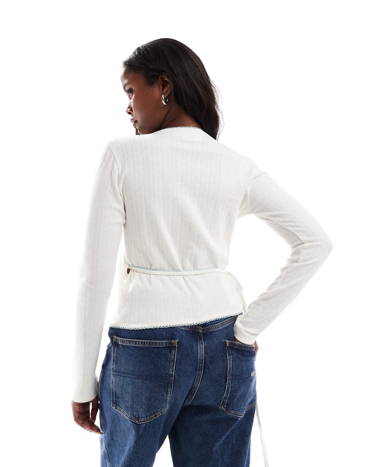 Daisy Street pointelle wrap over top in cream