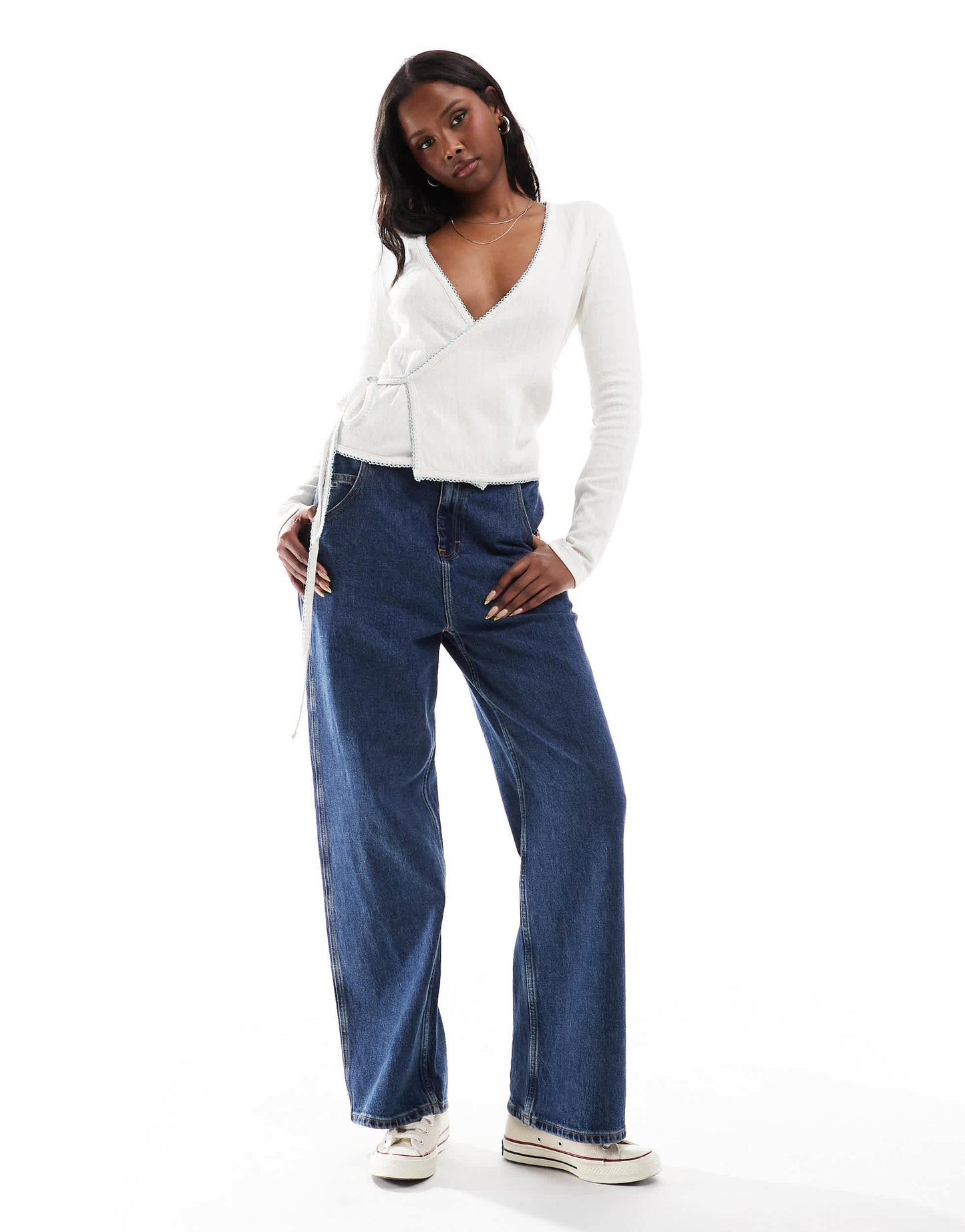 Daisy Street pointelle wrap over top in cream