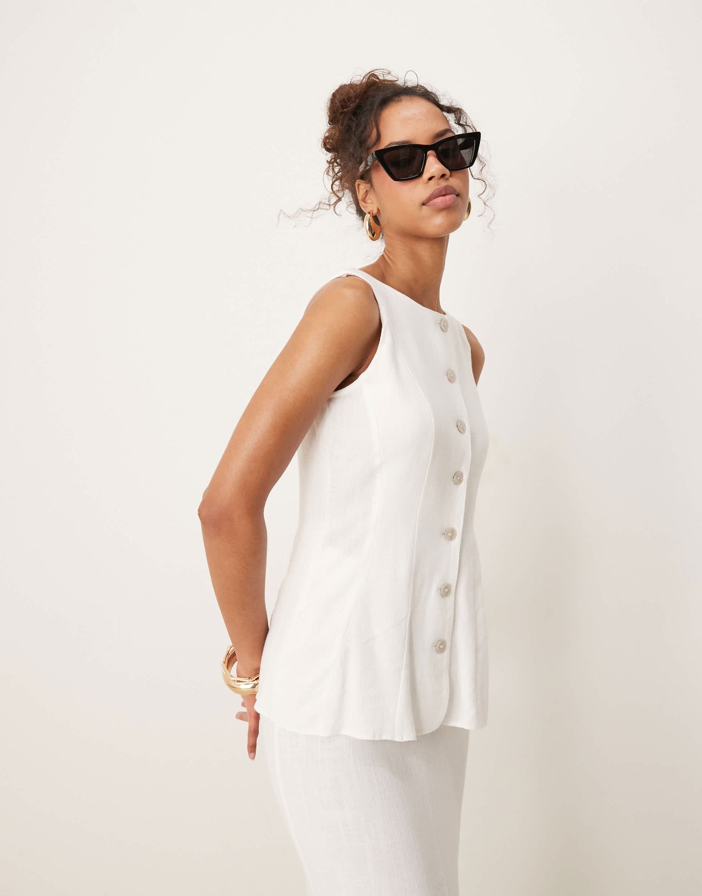 ASOS DESIGN linen waistcoat detail midi dress in white