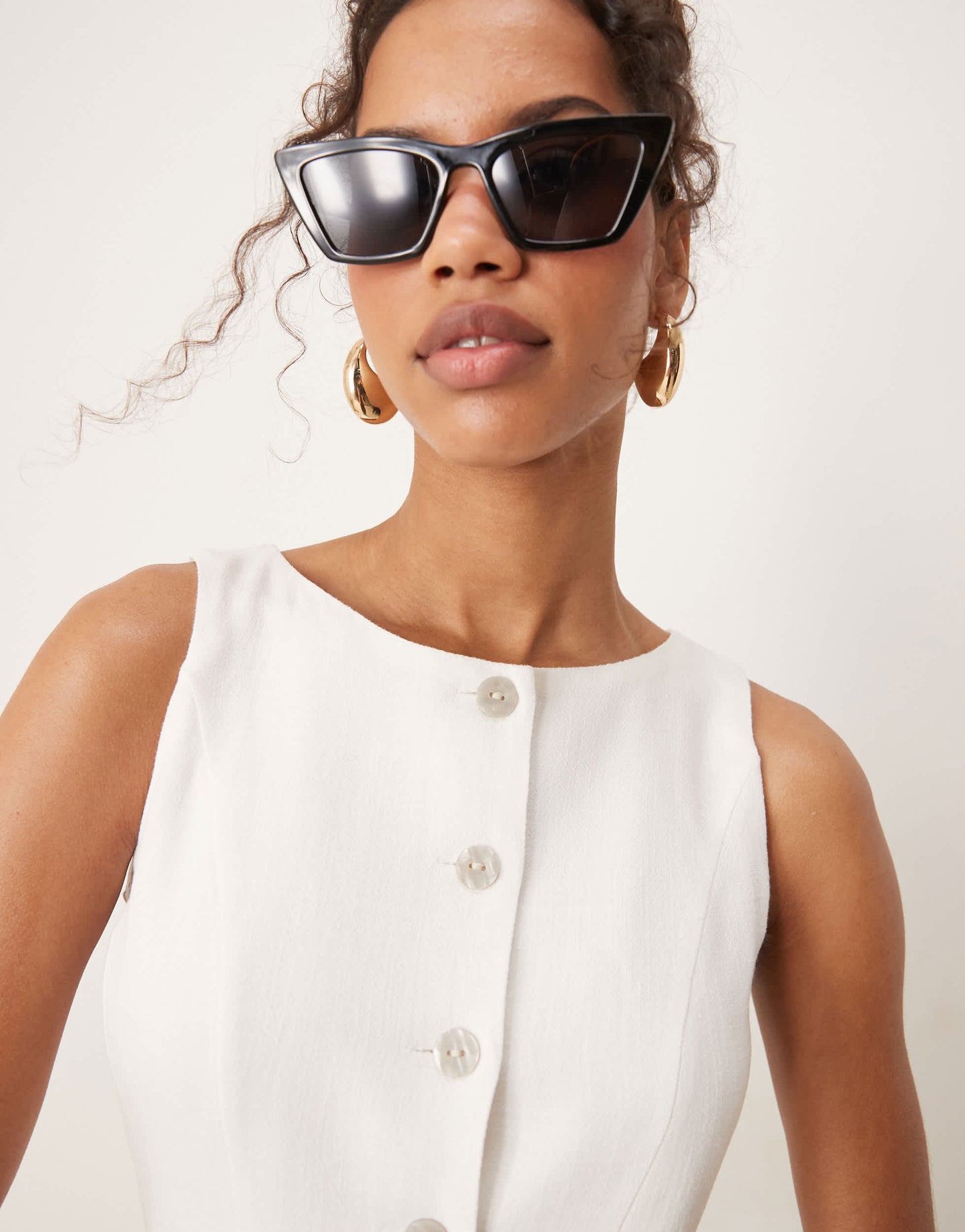 ASOS DESIGN linen waistcoat detail midi dress in white