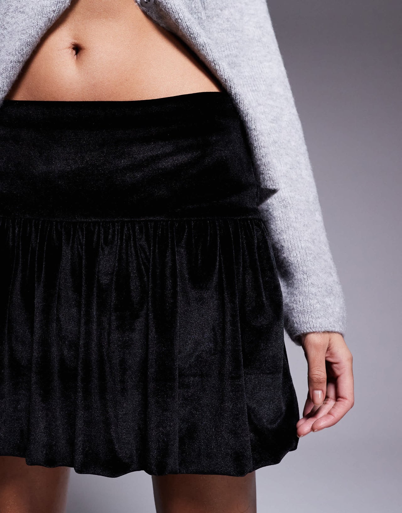 ASOS DESIGN velvet bubble hem mini skirt in black