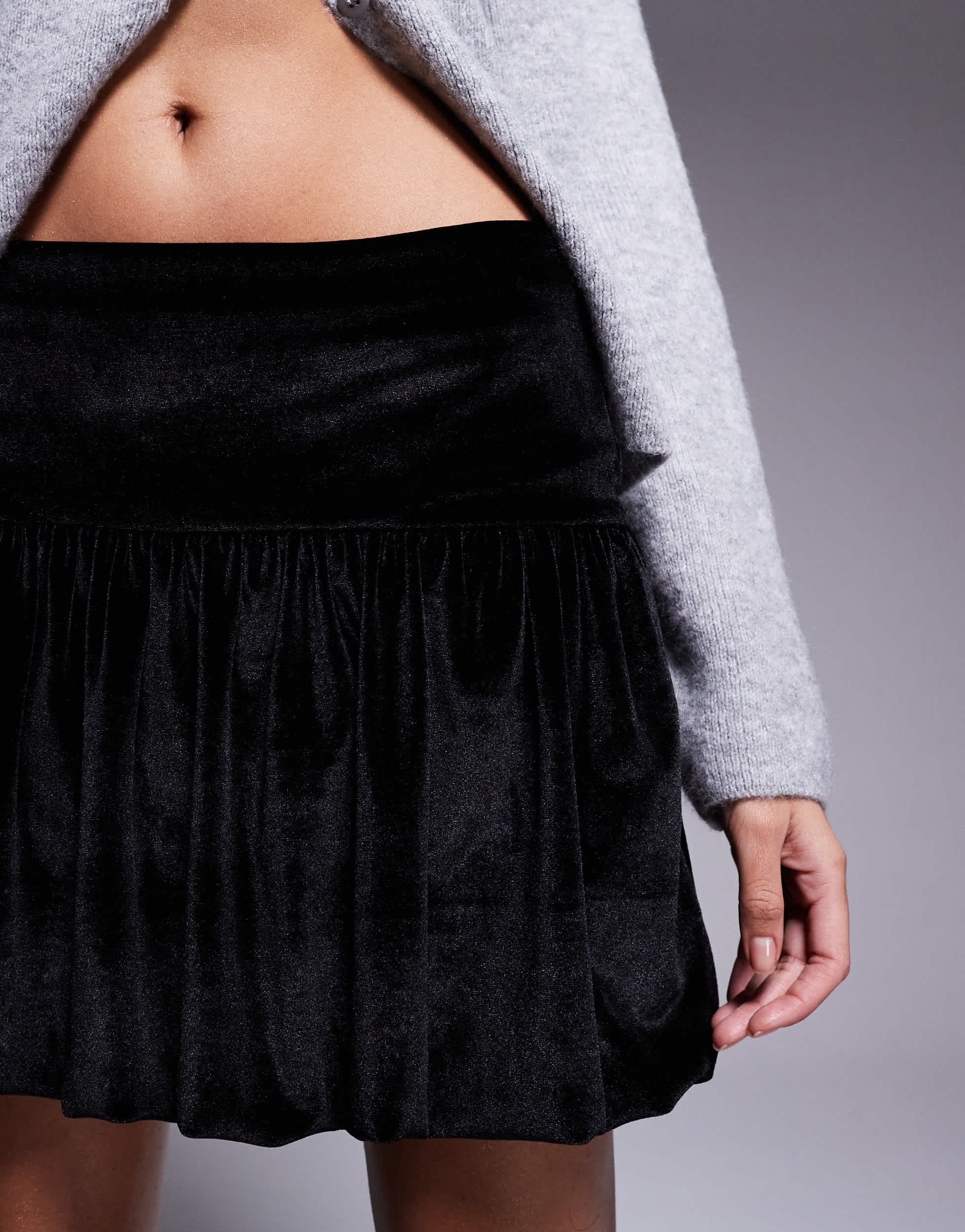 ASOS DESIGN velvet bubble hem mini skirt in black
