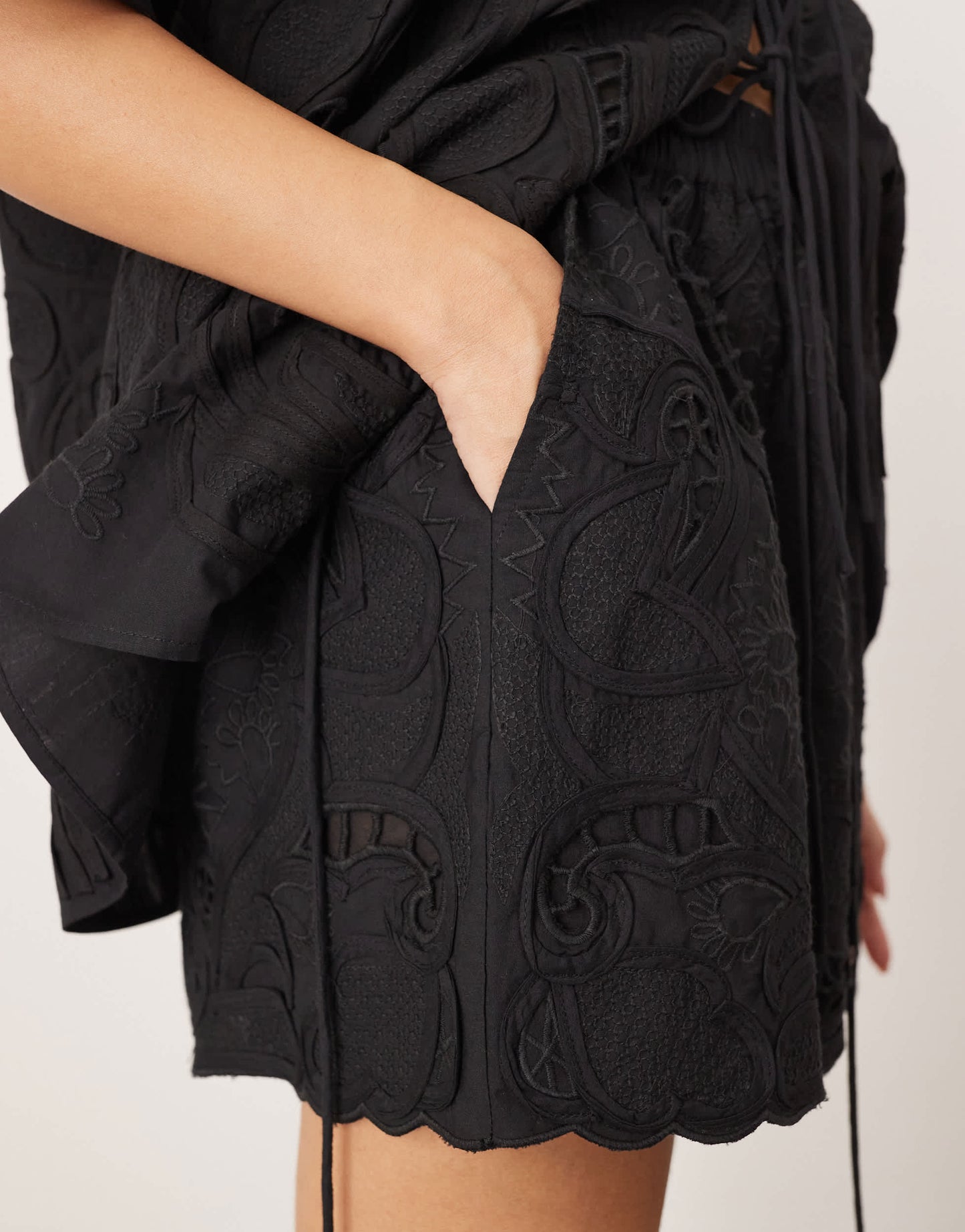 ARRANGE cut work embroidered shorts co-ord in black