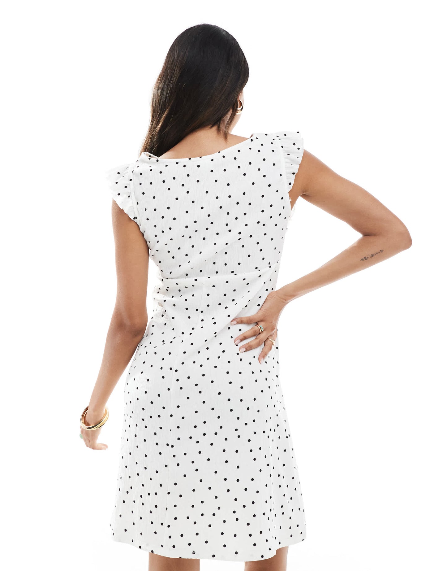 Mamalicious Maternity ruffle detail jersey knee dress in white spot print