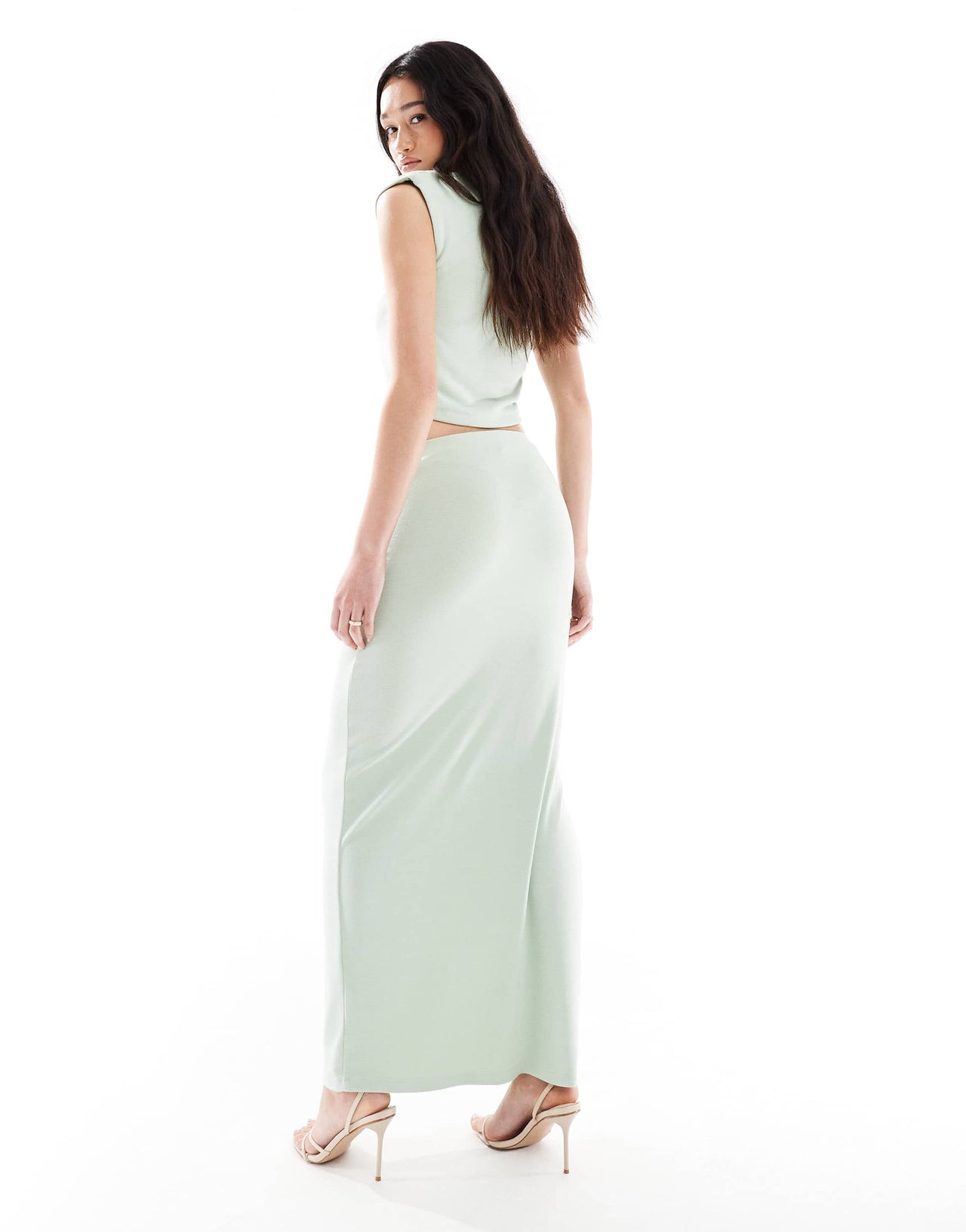 4th & Reckless double layered slinky drape tie waist maxi skirt co-ord in sage