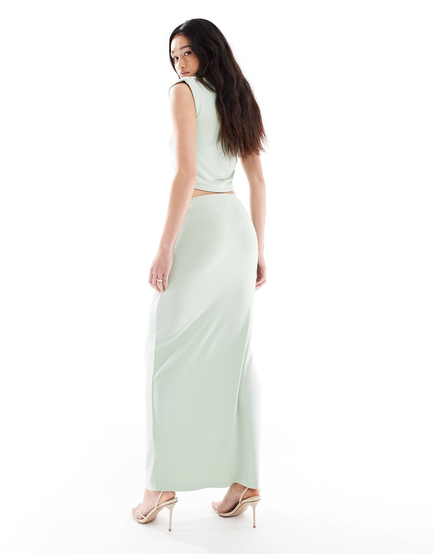 4th & Reckless double layered slinky drape tie waist maxi skirt co-ord in sage