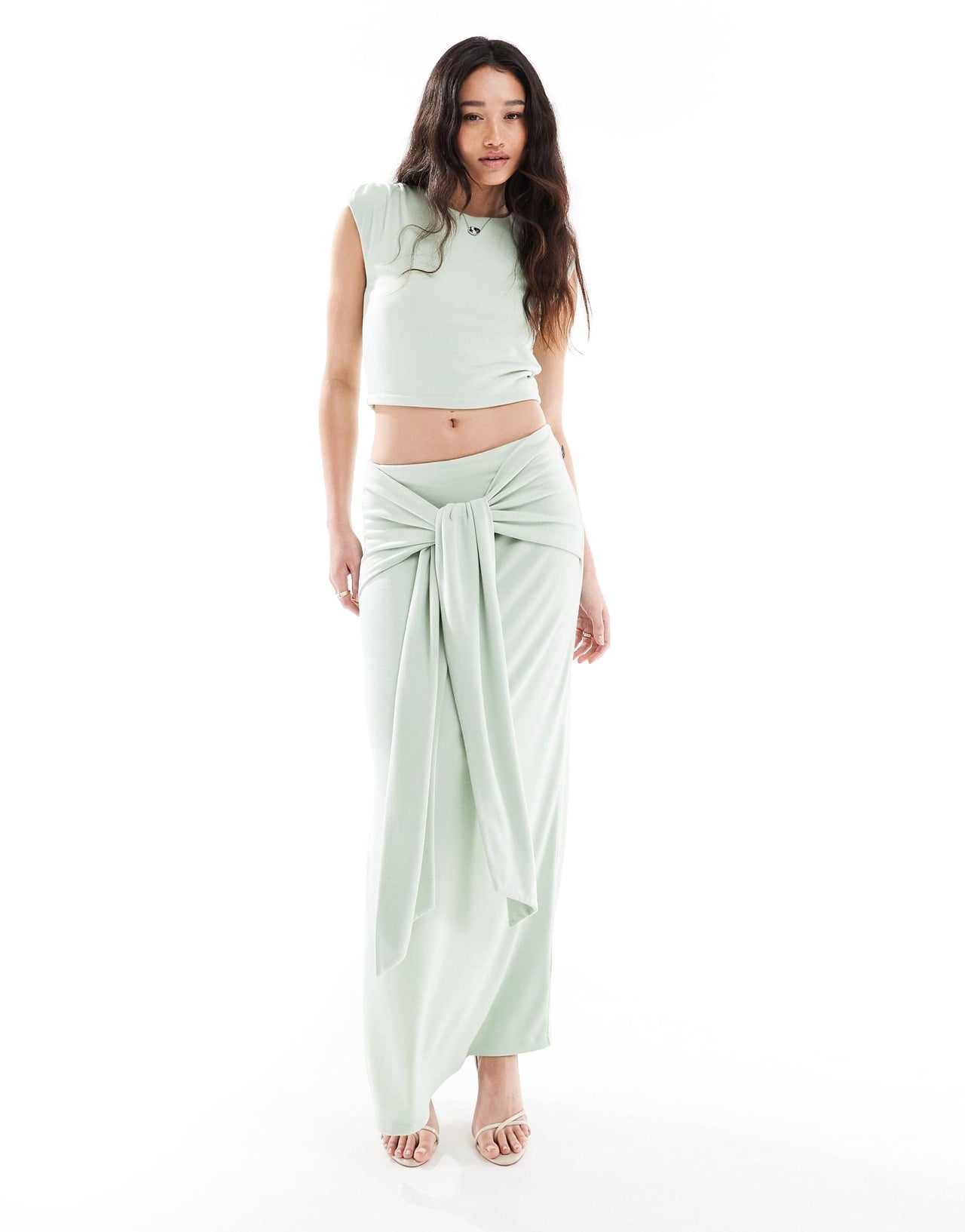 4th & Reckless double layered slinky structured sleeveless top co-ord in sage