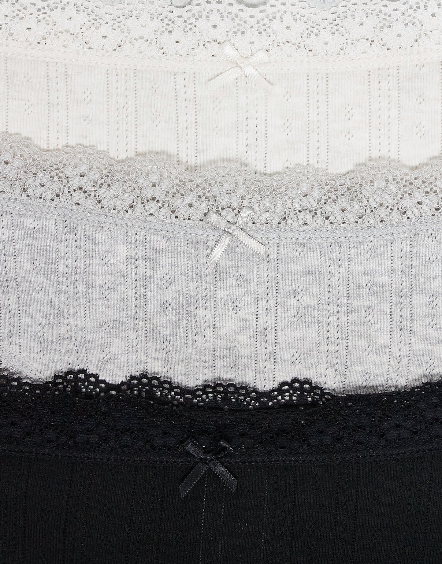 Cotton On 3 pack  cotton lace pointelle bikini briefs in black grey and white