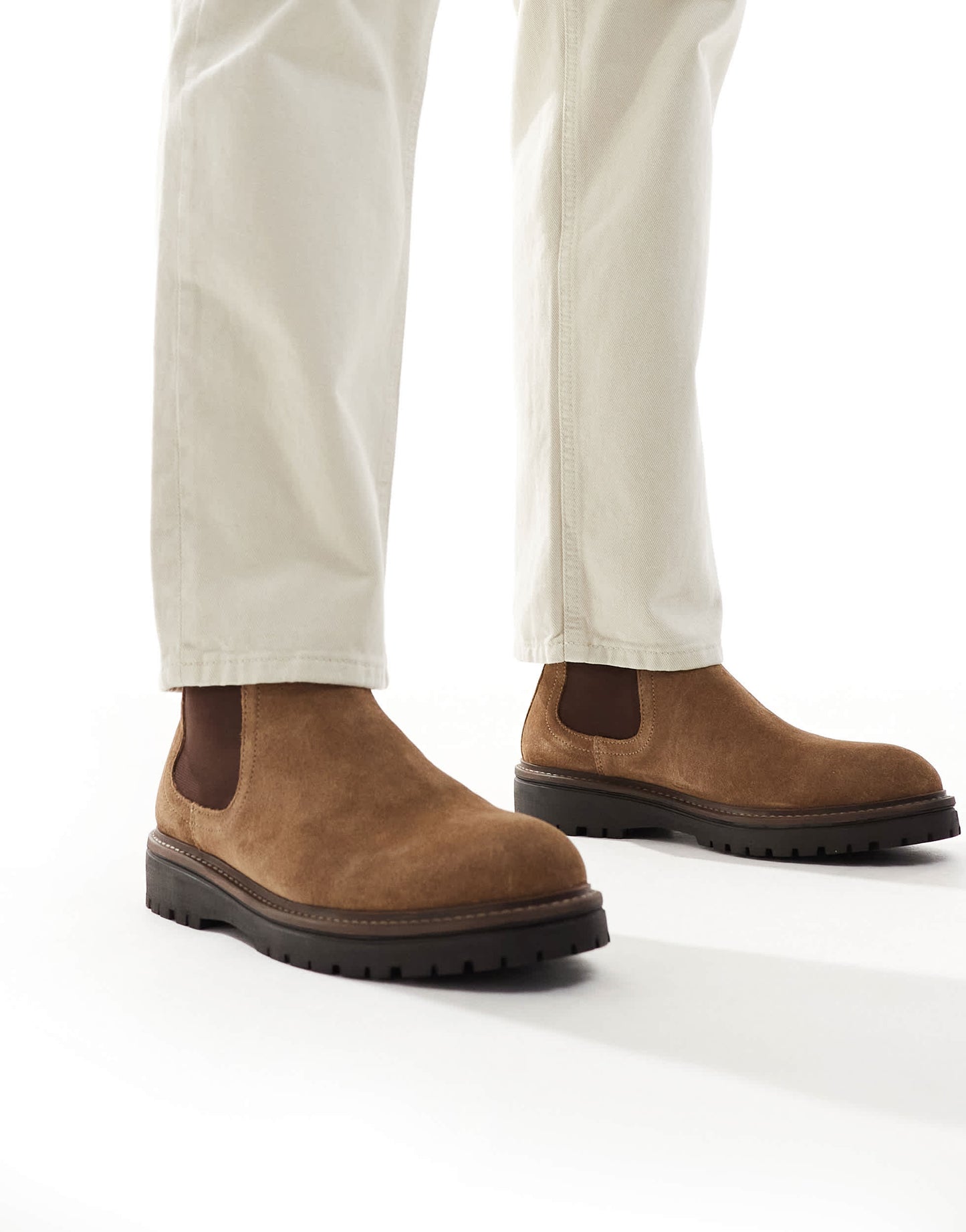 ASOS DESIGN chelsea boots in tan suede with cleated sole