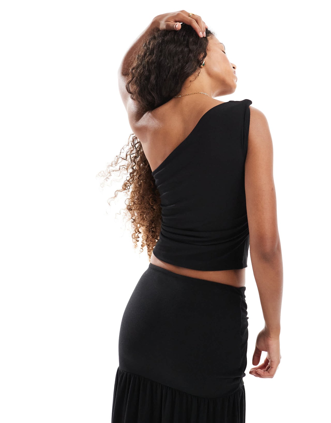4th & Reckless double layered slinky hardware detail one shoulder top co-ord in black