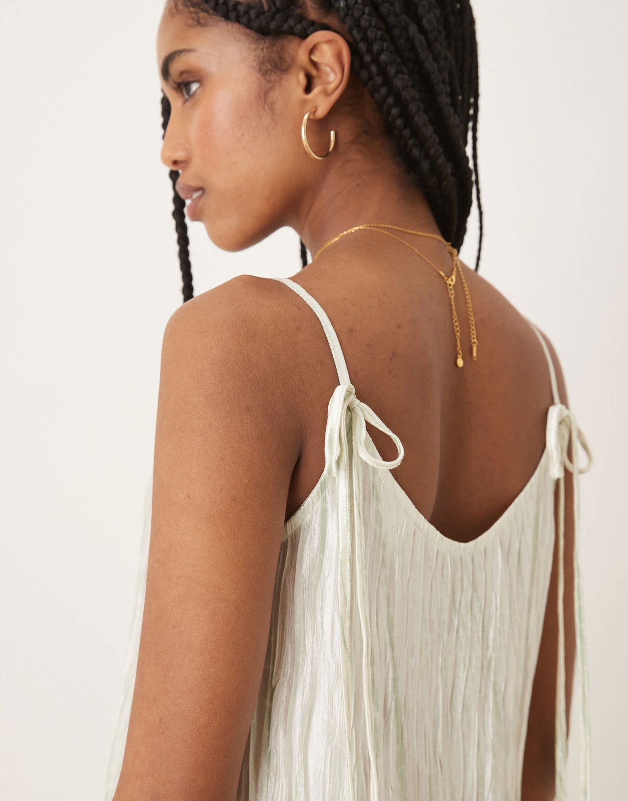 Vila plisse cami maxi slip dress in pale silt green tie dye