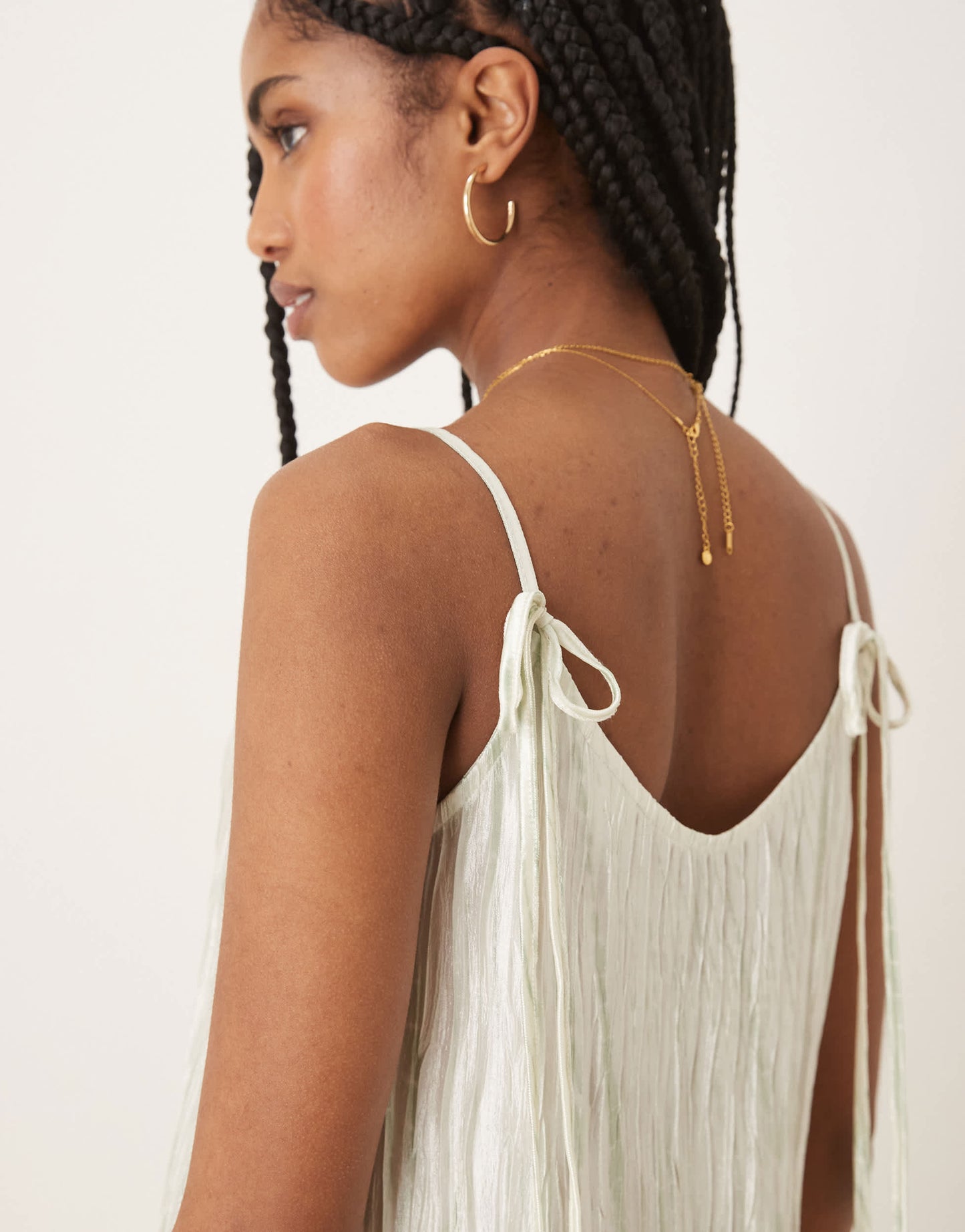 Vila plisse cami maxi slip dress in pale silt green tie dye