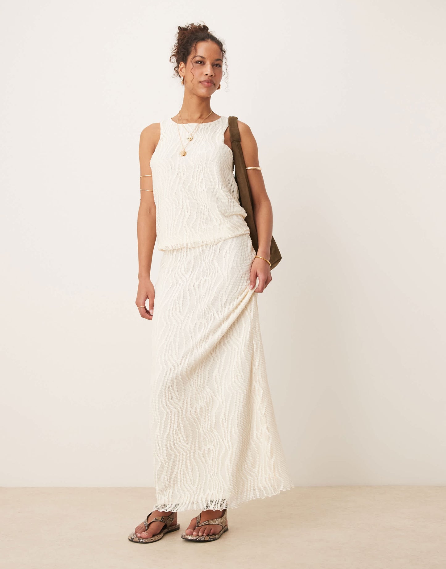 Vila textured tank top co-ord in cream