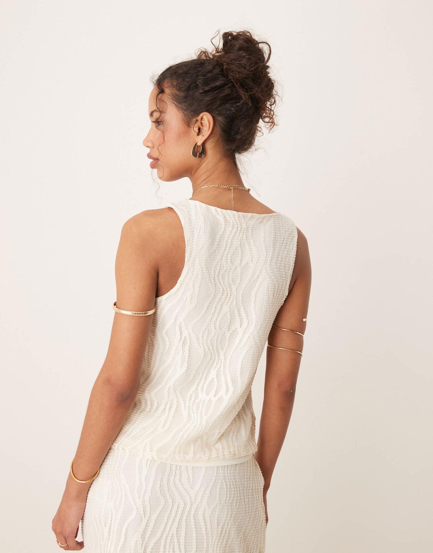 Vila textured tank top co-ord in cream