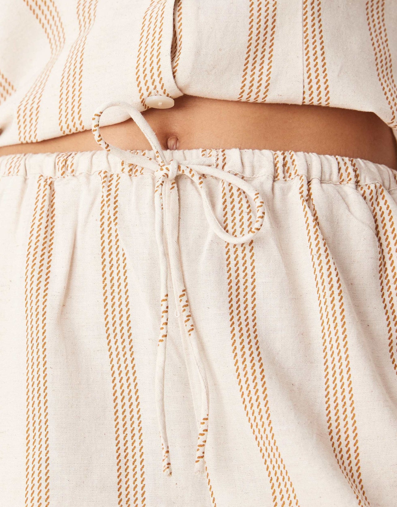 Vila mix and match linen touch tie waist shorts in cream & tan stripe