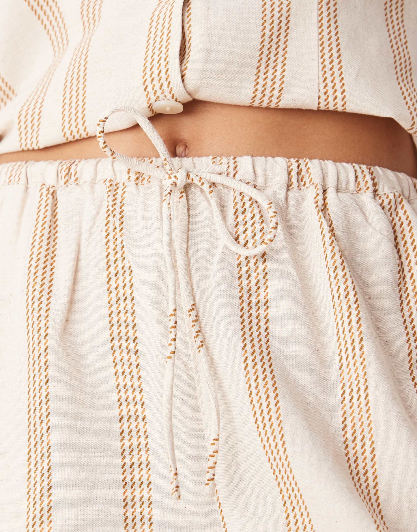 Vila mix and match linen touch tie waist shorts in cream & tan stripe