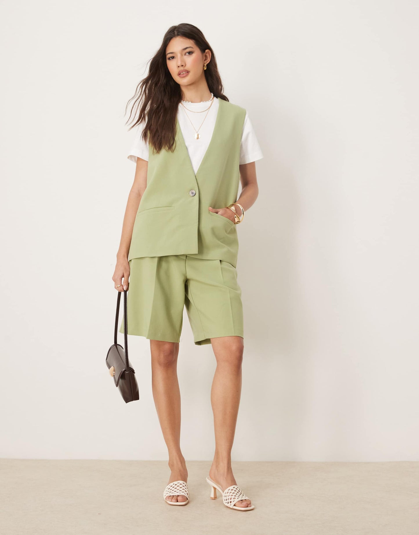 Vila longline tailored waistcoat co-ord in sage green