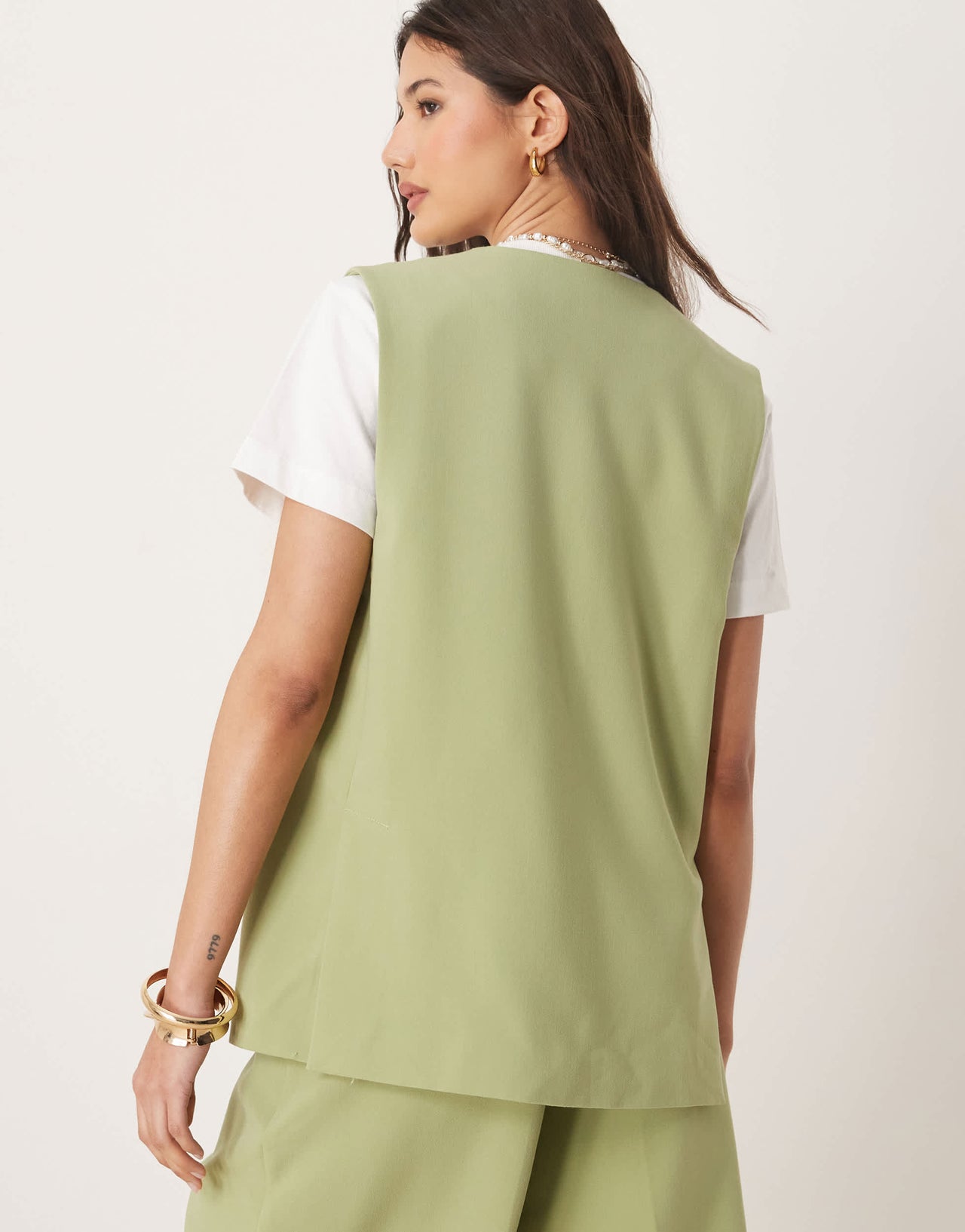Vila longline tailored waistcoat co-ord in sage green
