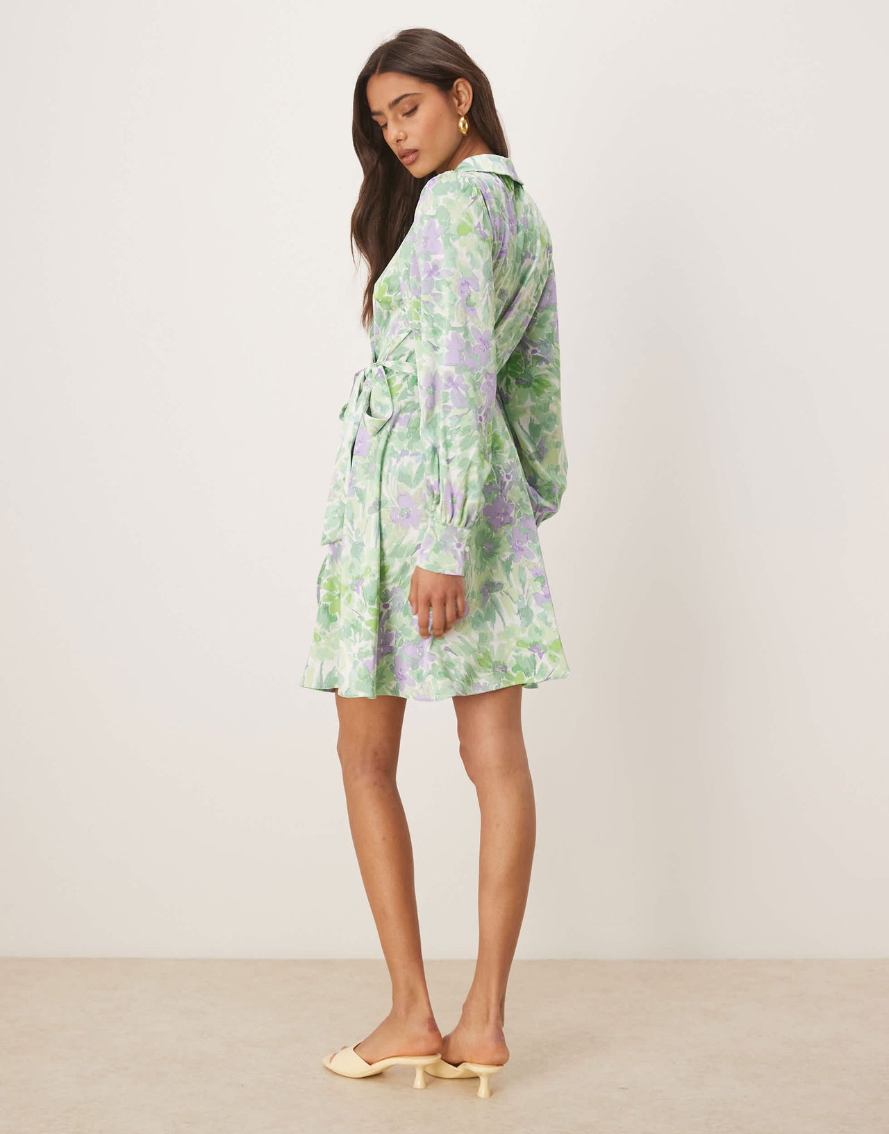 Vila satin wrap mini dress in summer green floral print