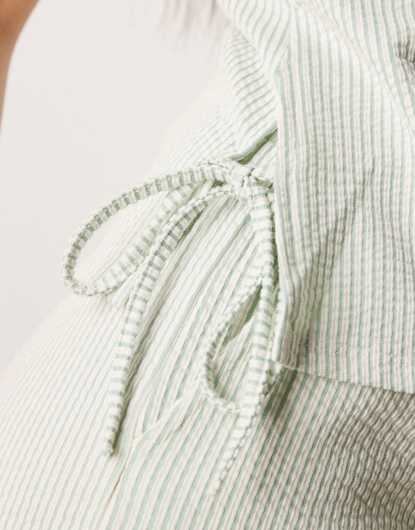 Vila textured stripe sleevless tie side top co-ord in green and cream