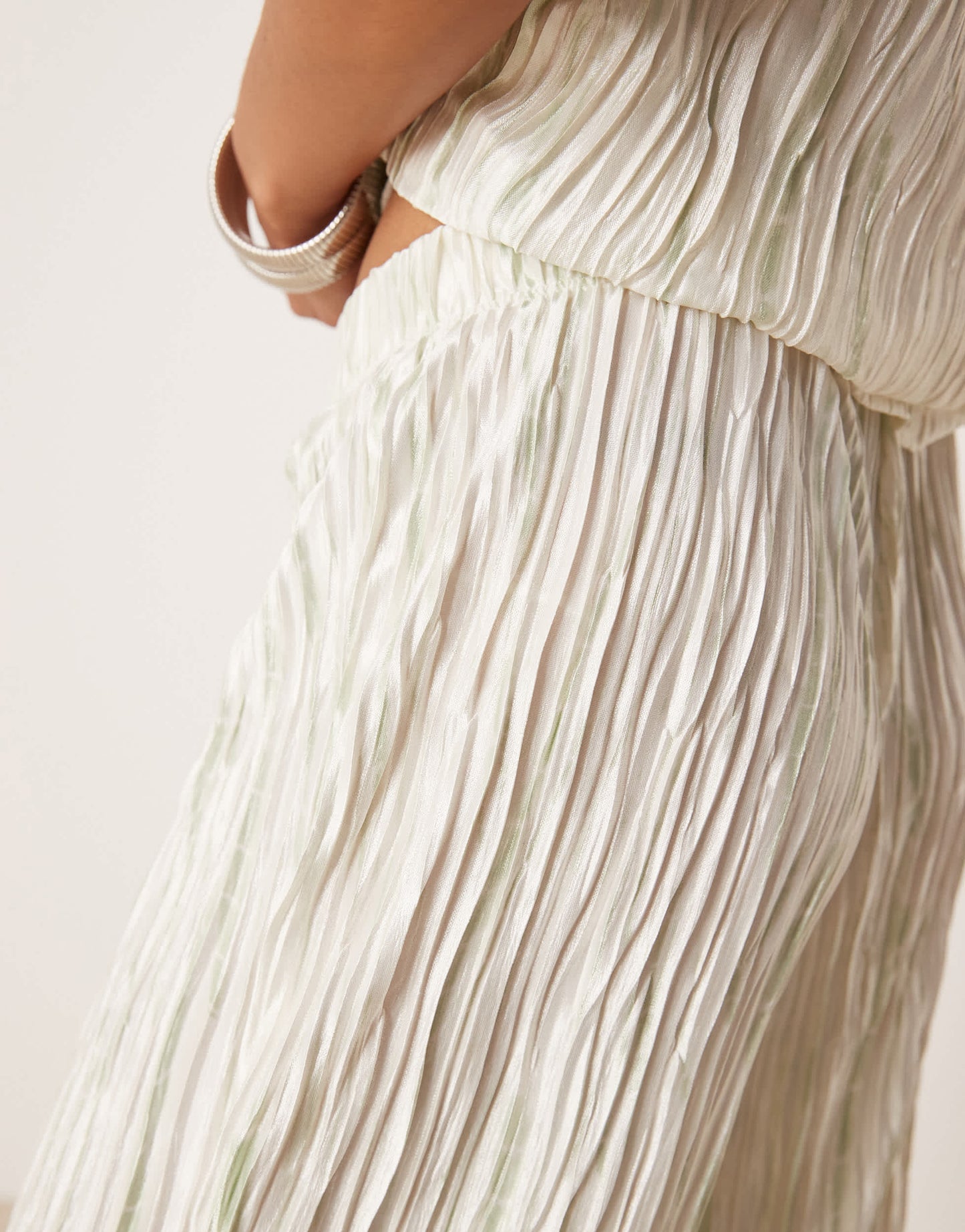 Vila Petite high waist plisse wide leg trouser co-ord in pale silt green tie dye