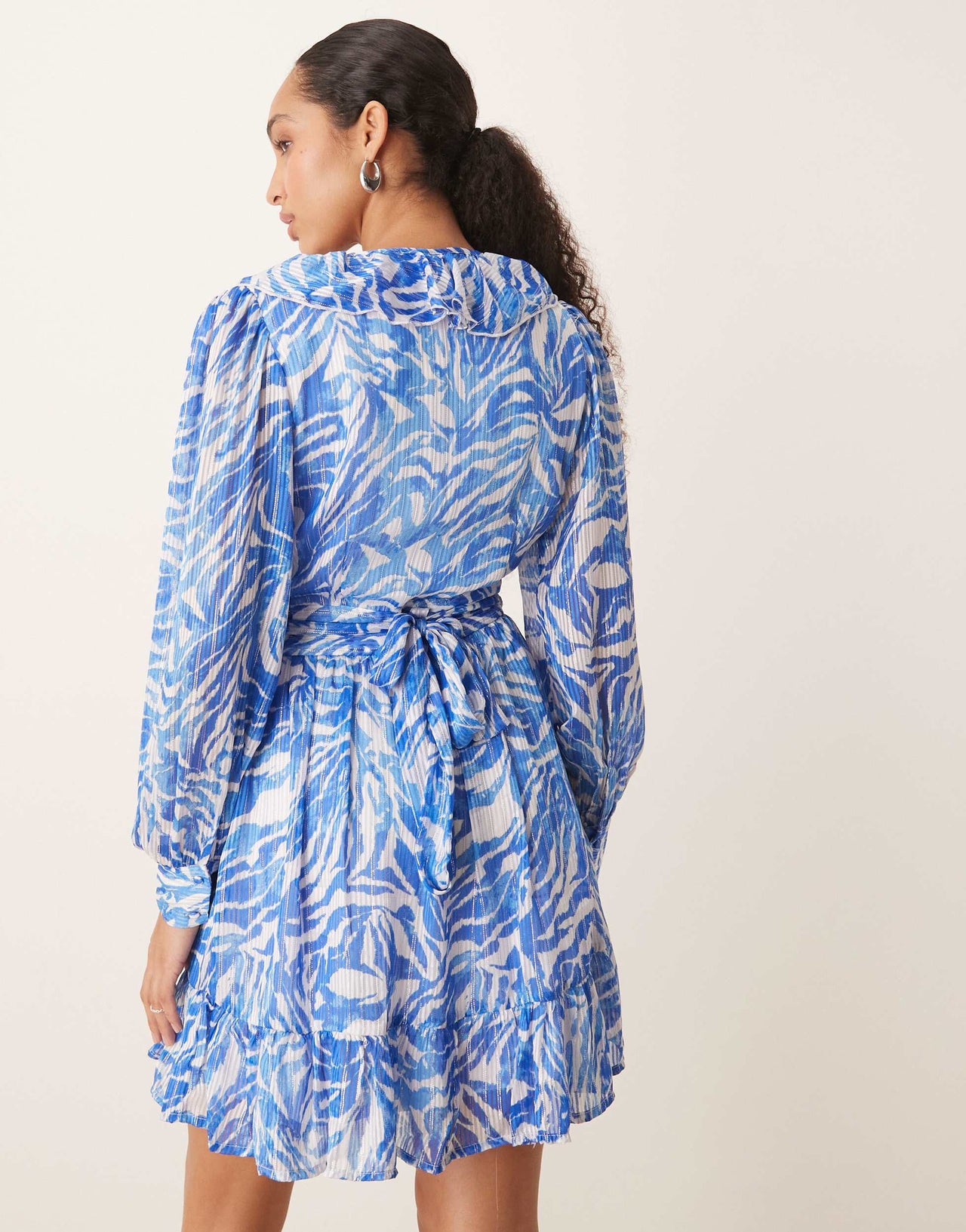 Vila flounce mini dress in blue zebra print