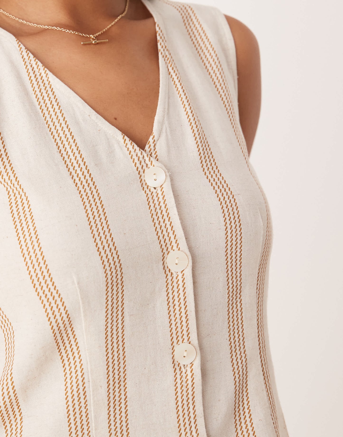 Vila mix and match linen touch waistcoat in cream & tan stripe