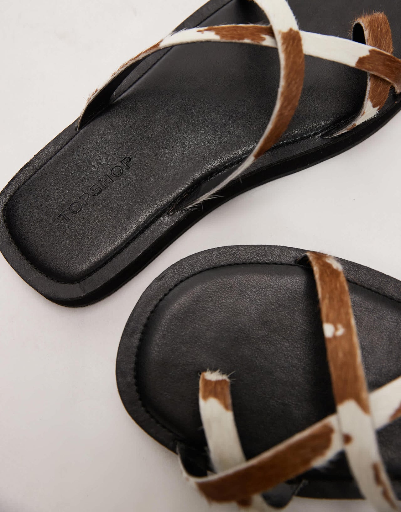 Topshop Jesse real leather flat sandal in cow print