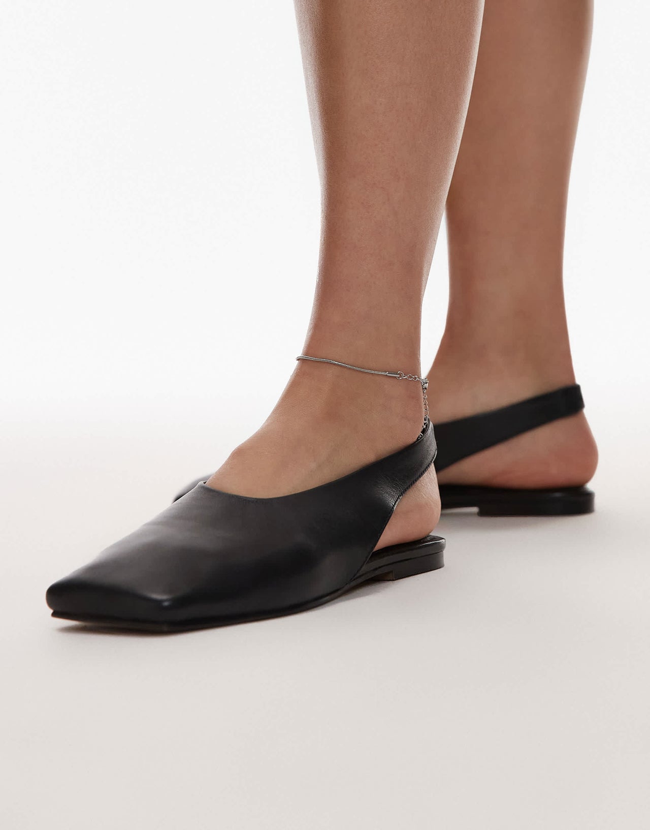 Topshop Brit leather slingback ballet in black