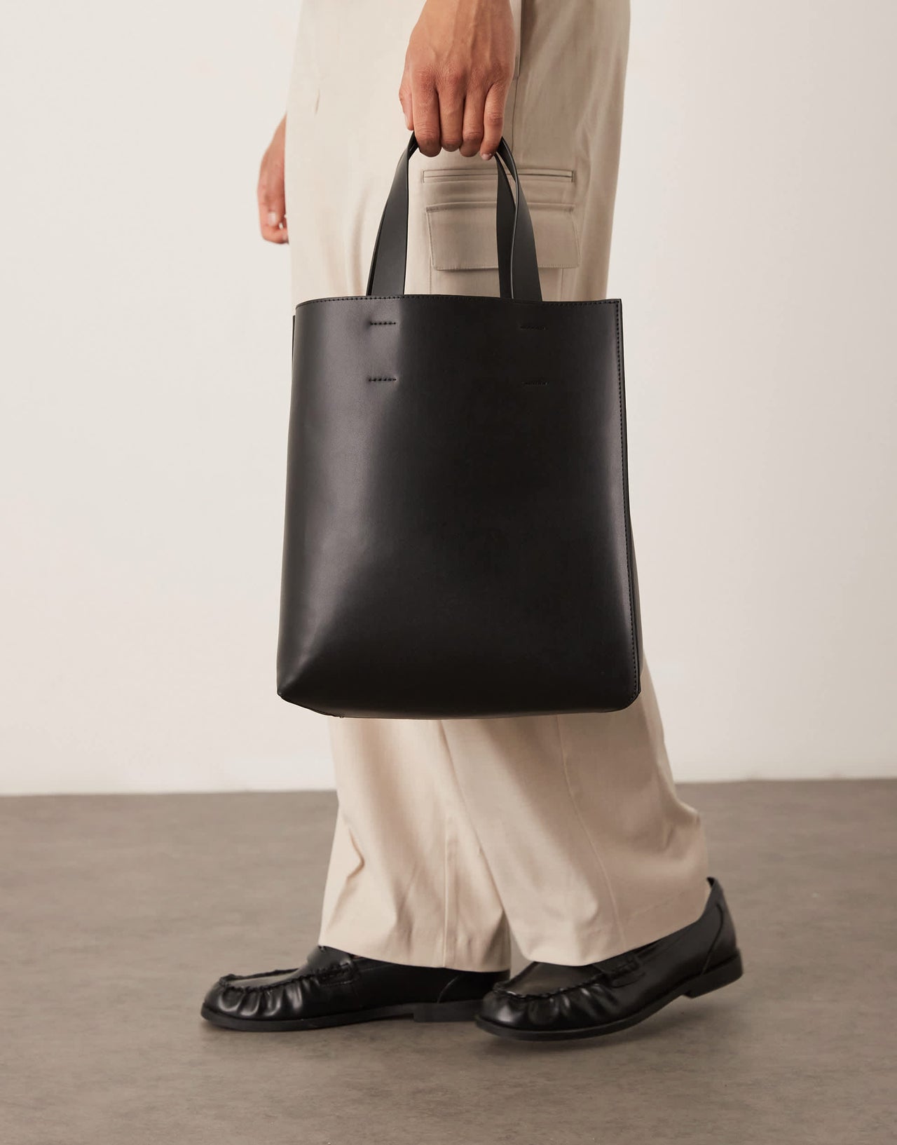 ASOS DESIGN faux leather tote bag with crossbody strap in black