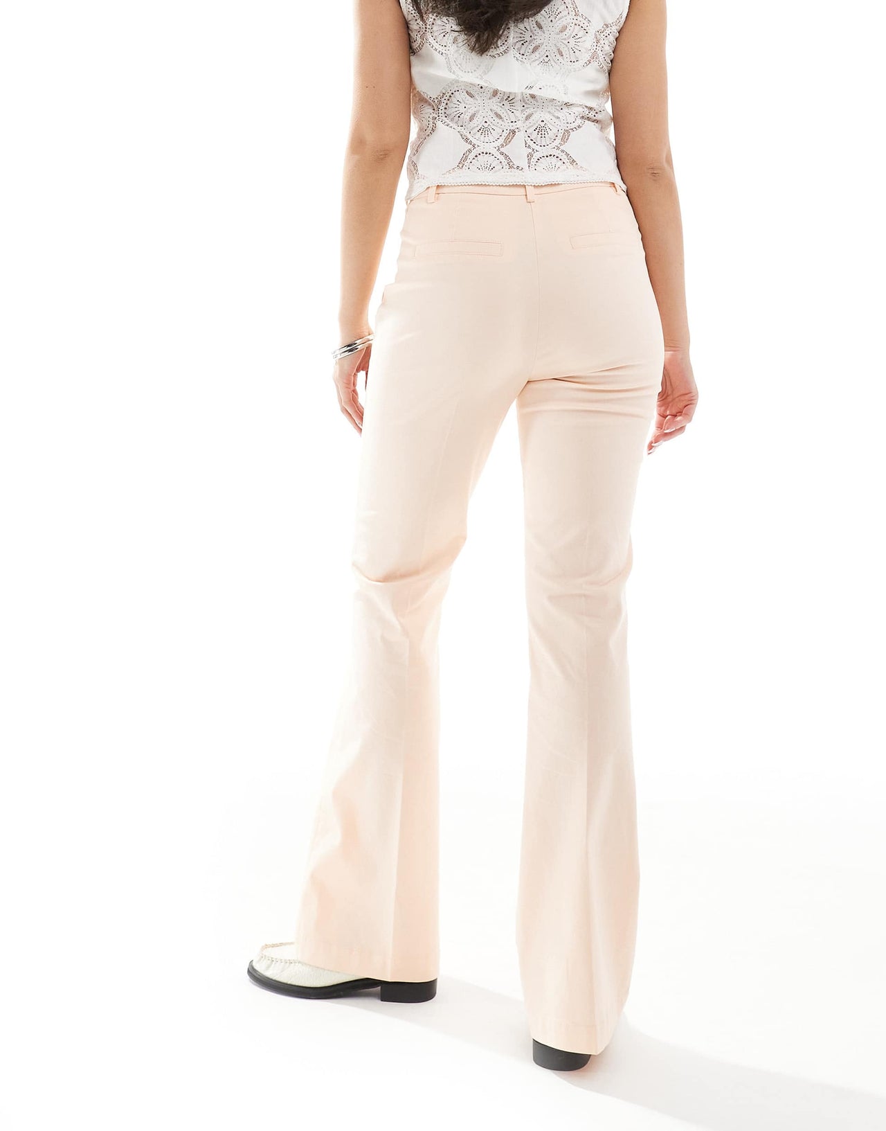 ASOS DESIGN patch pocket flare trousers in apricot