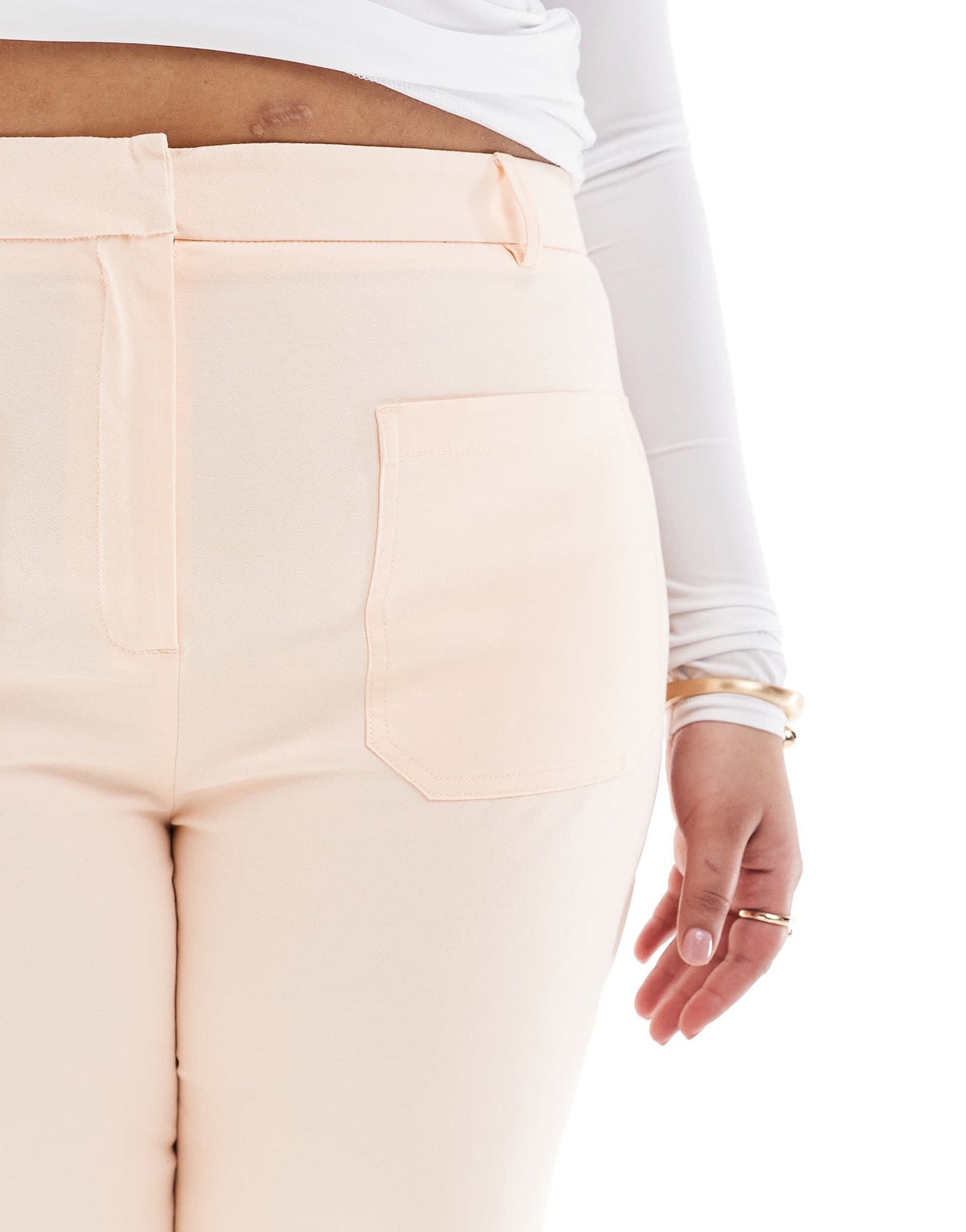 ASOS DESIGN Curve patch pocket flare trousers in apricot