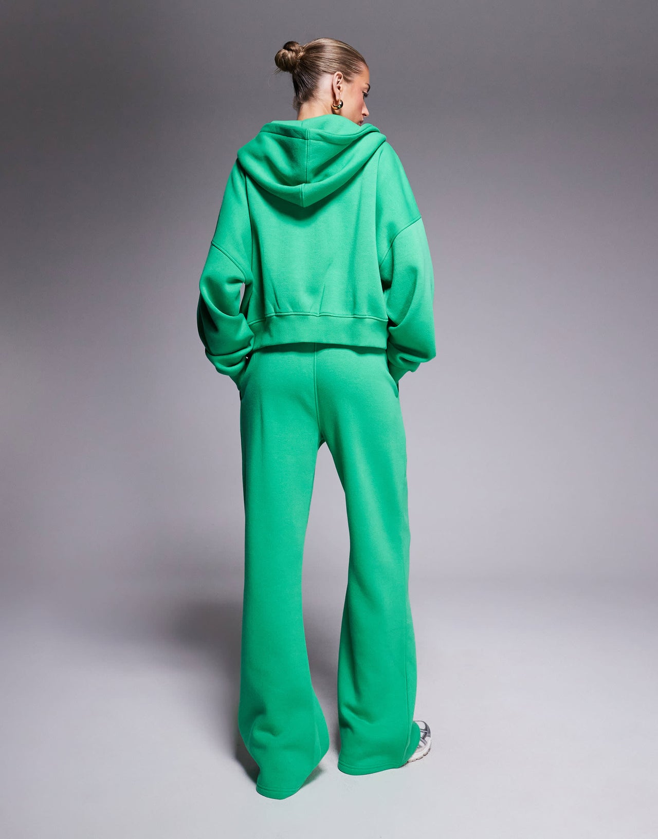 Kaiia embroidered logo wide leg jogger co-ord in green and yellow