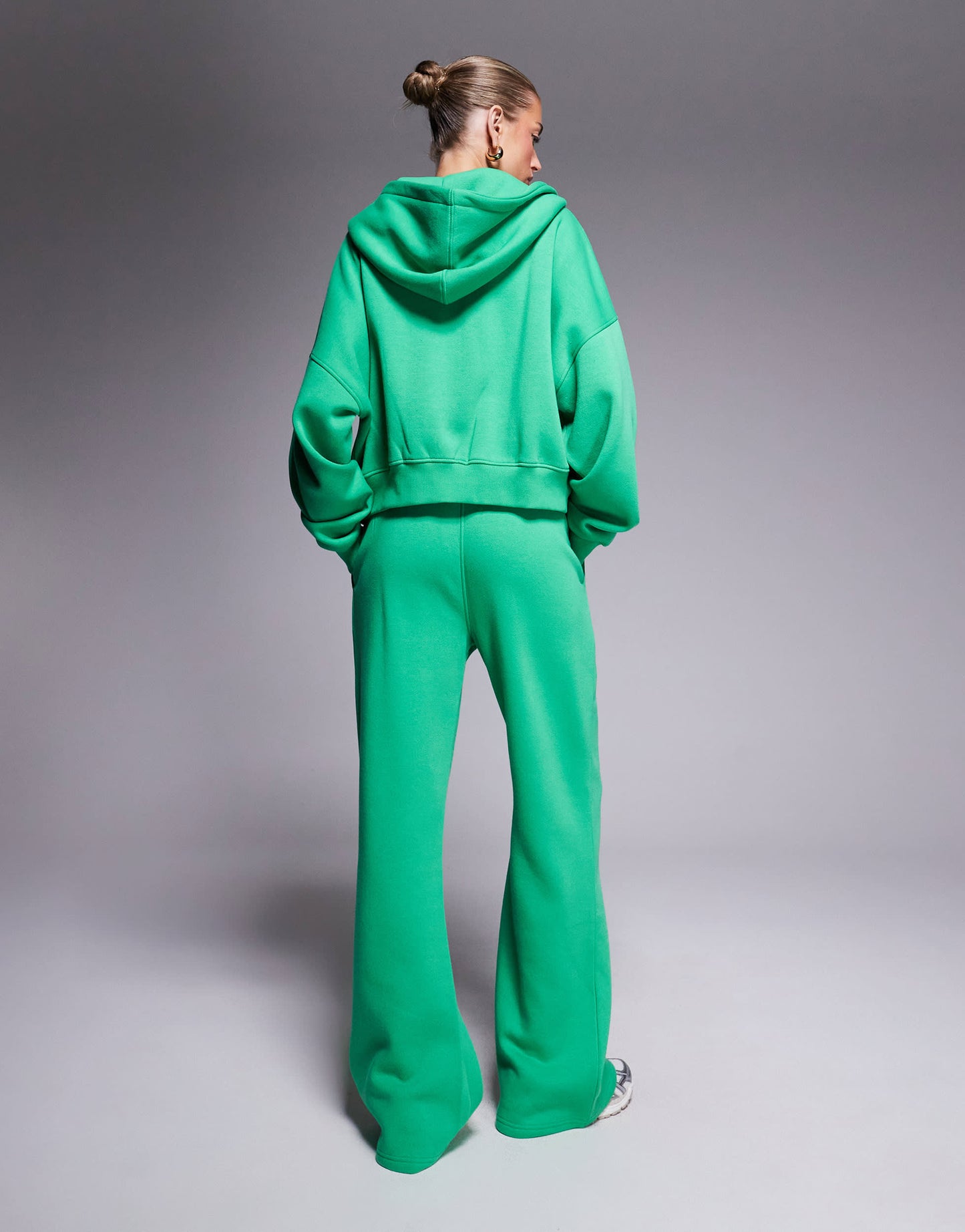 Kaiia embroidered logo wide leg jogger co-ord in green and yellow
