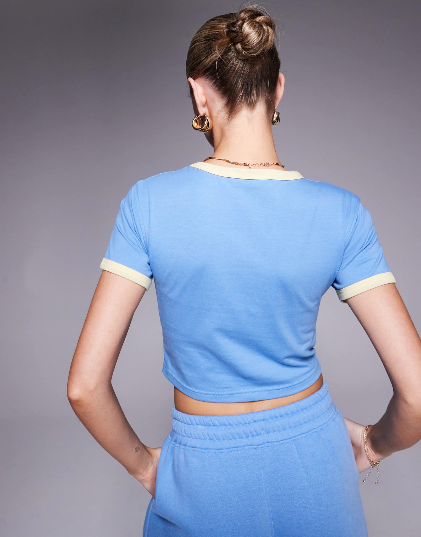 Kaiia cotton rich sport contrast trim France baby tee co-ord in blue and yellow