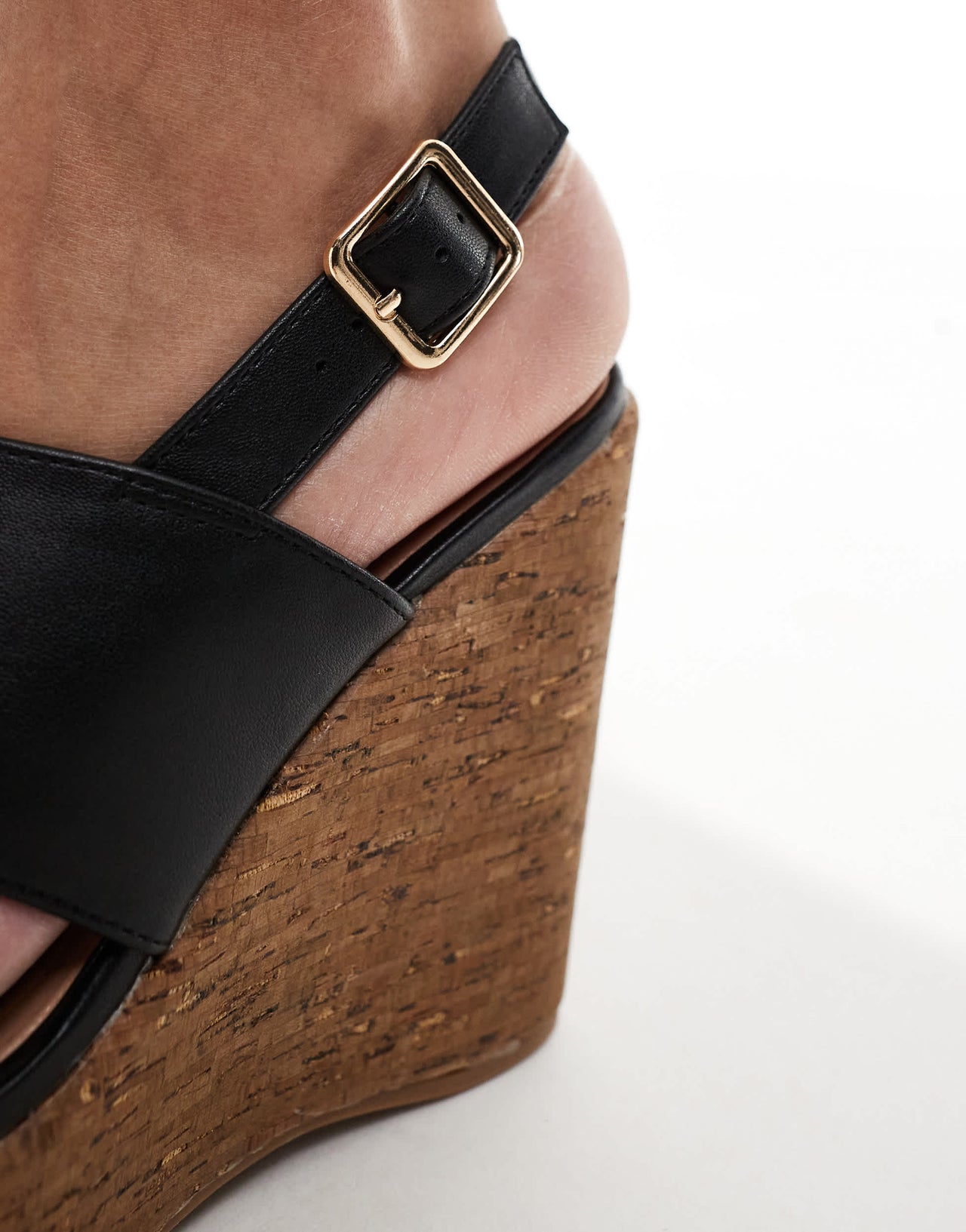 New Look cross strap cork wedge sandal in black