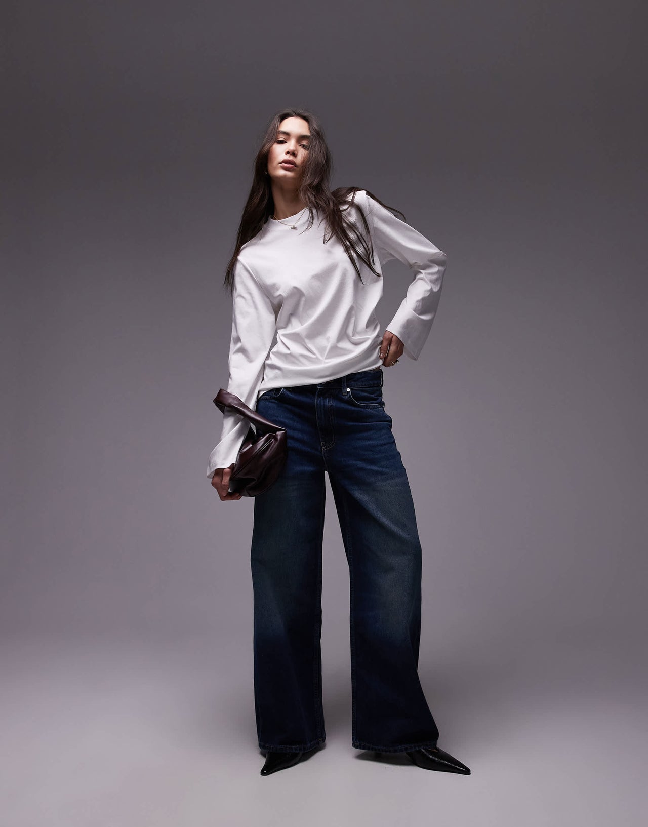 & Other Stories jersey relaxed top with asymmetric  side ruche detail in white