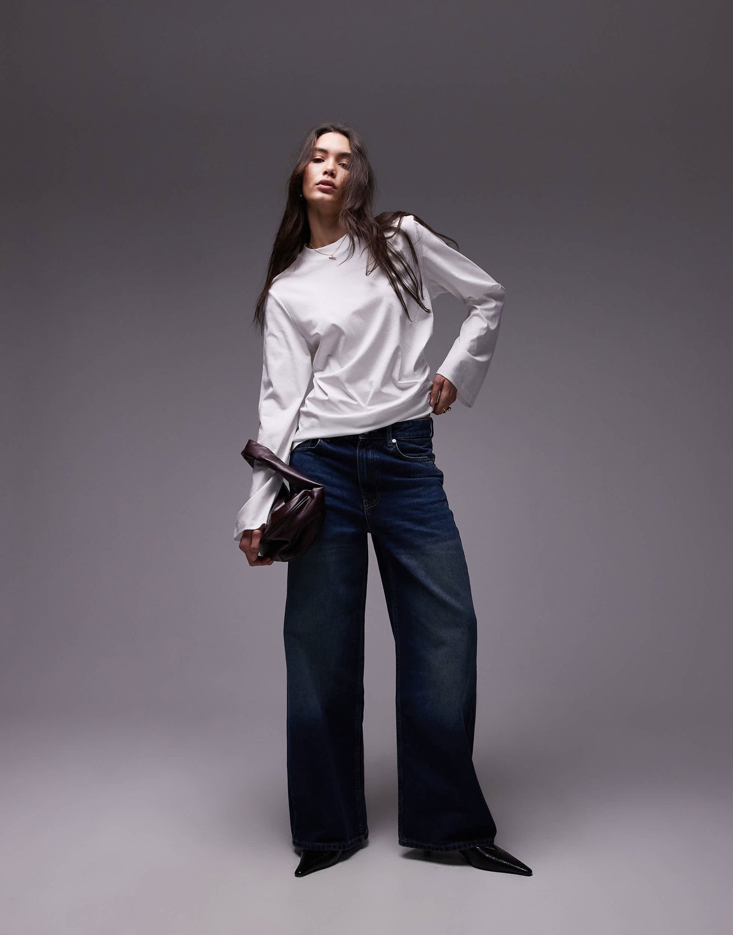 & Other Stories jersey relaxed top with asymmetric  side ruche detail in white