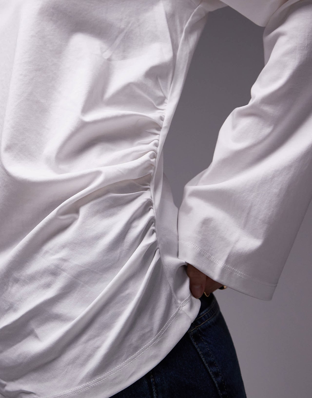 & Other Stories jersey relaxed top with asymmetric  side ruche detail in white