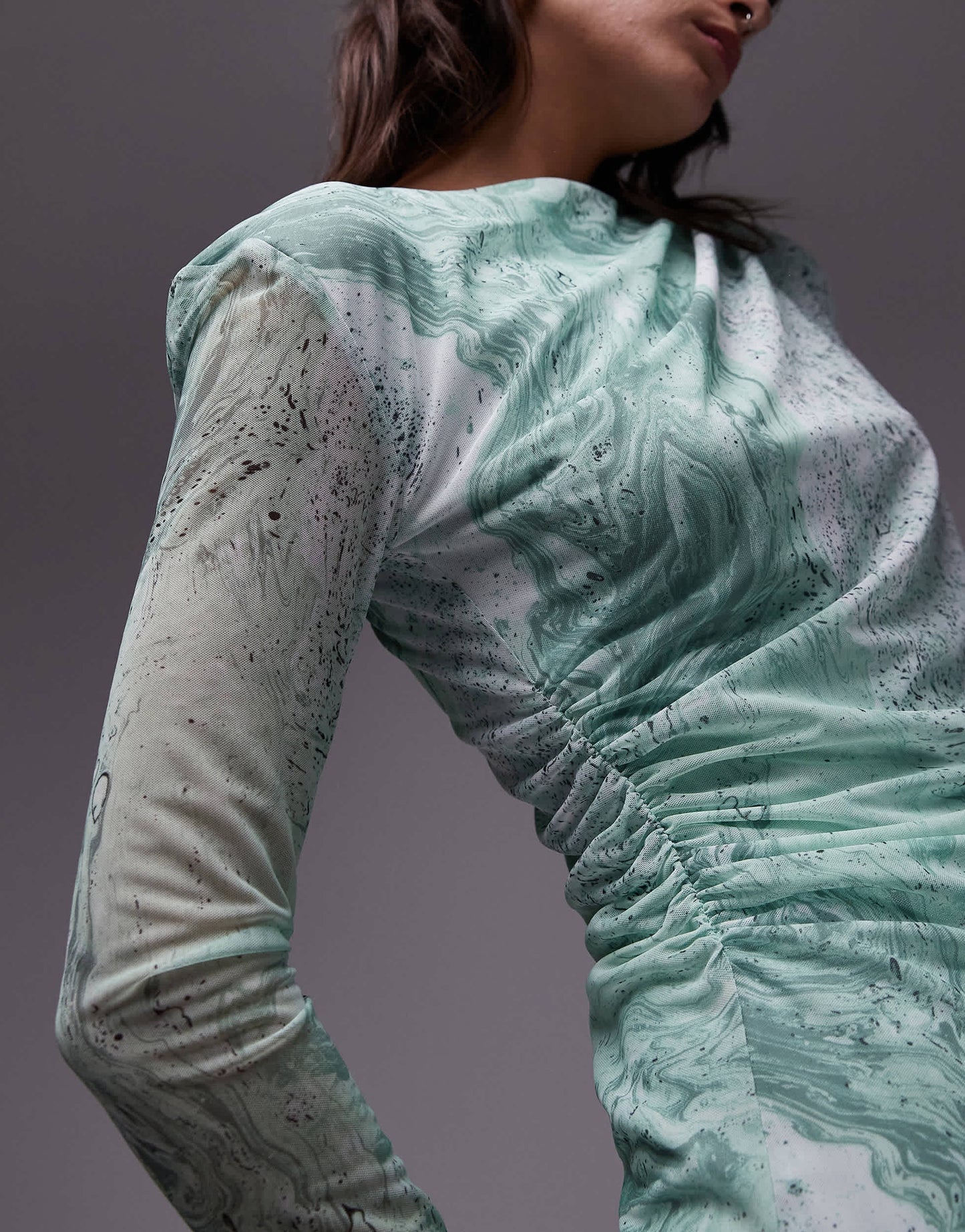 & Other Stories sheer mesh midi dress in green marble print