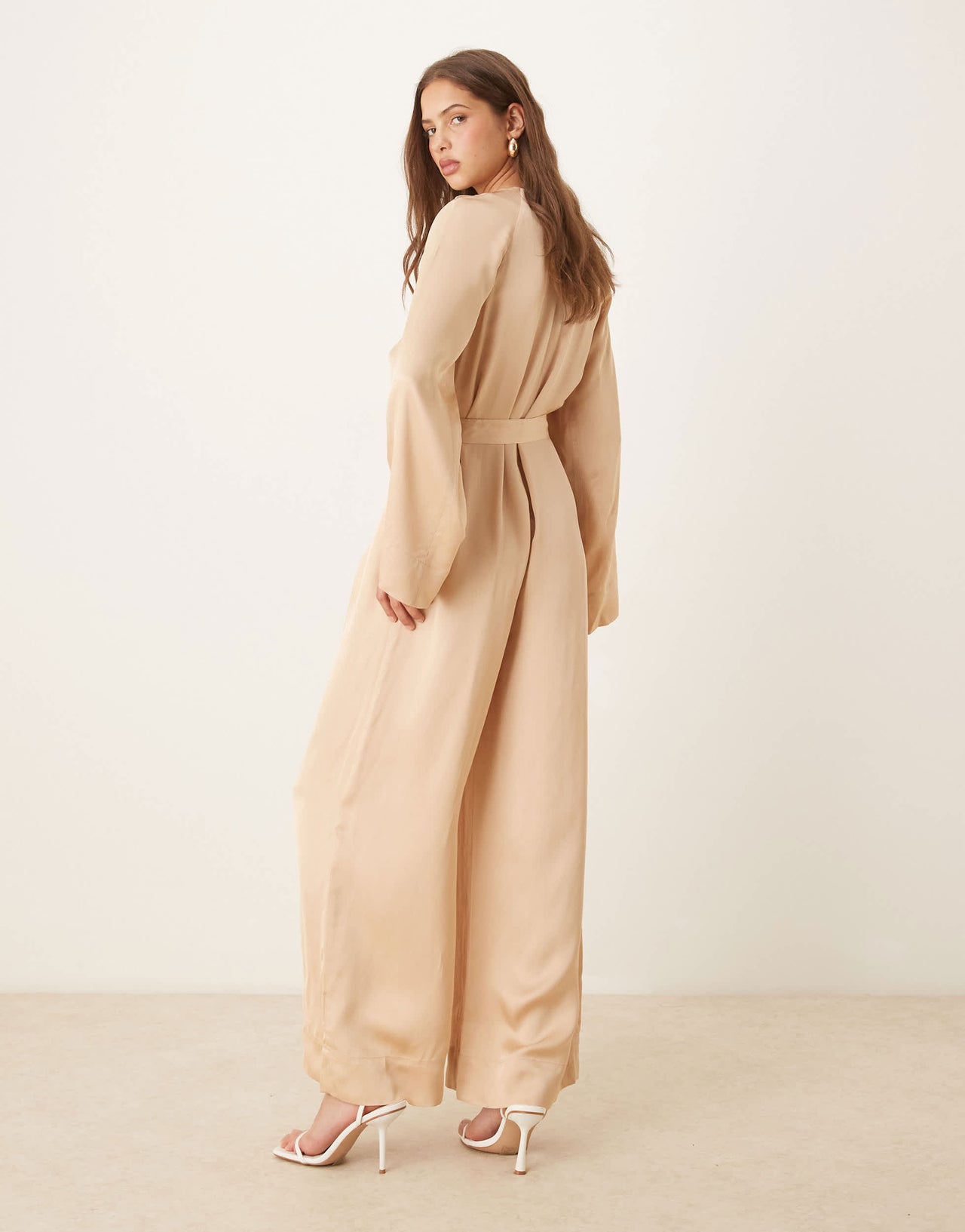 & Other Stories jumpsuit with half belt detail and split sleeves in beige